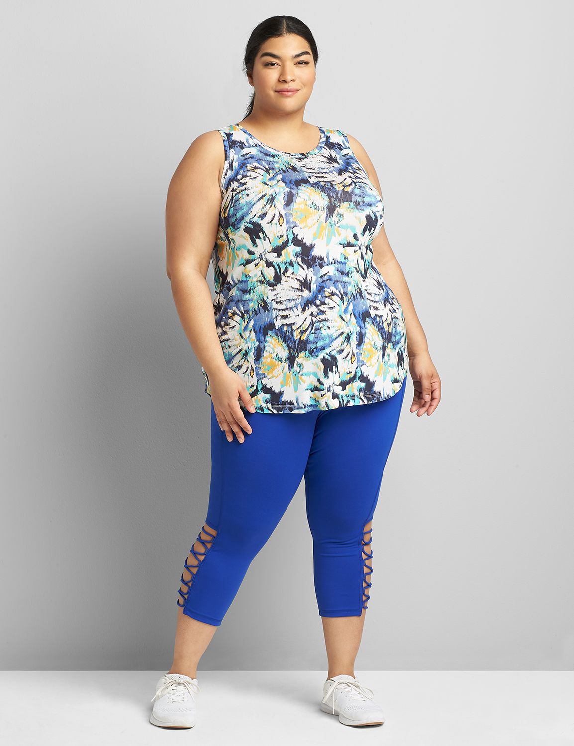 Sleeveless Crew Neck Swing V Back Tank S 1118310:LBSU21021_WindblownFlower_colorway14:34/36 Product Image 3