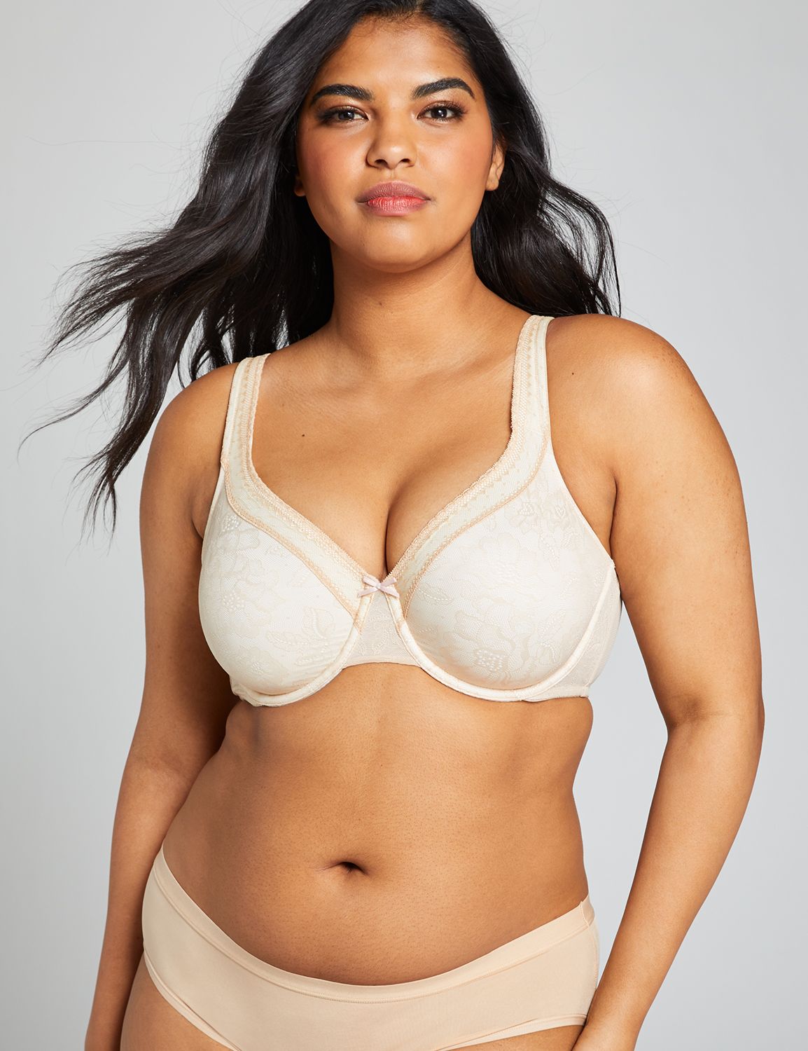 Lace Unlined Side Support Bra 36G, Hazel/Barely There