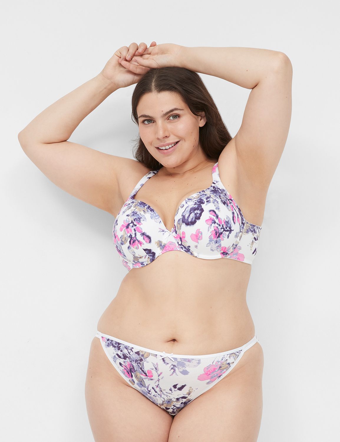 Lane Bryant White Floral Silky Comfort Bliss Wide-Side Thong Plus