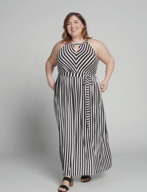 1103787 SLVLS KEYHOLE NECK MAXI - Y/D PRINT - SP/SUM:LBSU19198_TrocederoStripe_colorway1:14/16 image number 0