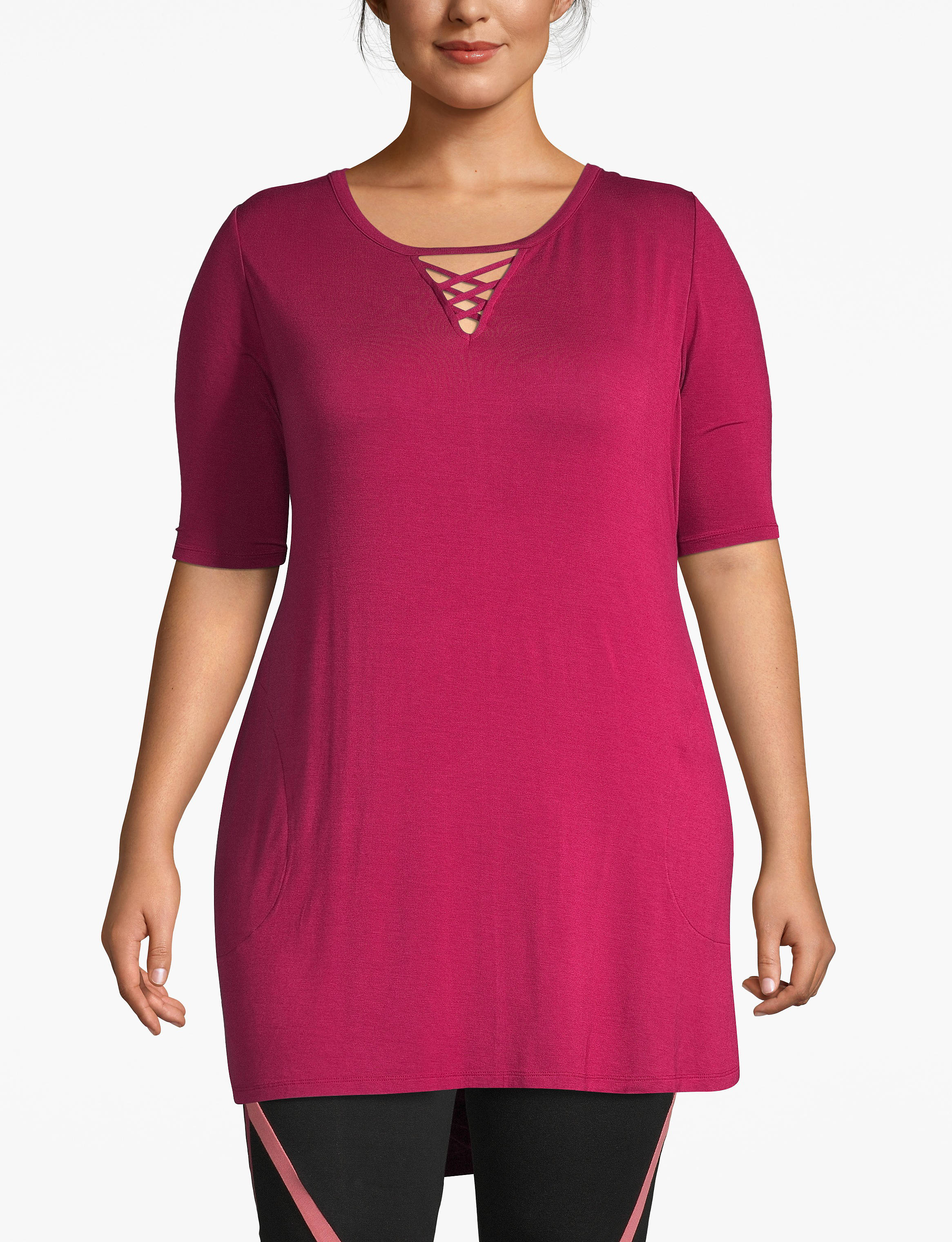Livi Outlet Elbow Sleeve Scoop Neck Tunic F 1113993:PANTONE Beet Red:14/16 Product Image 1