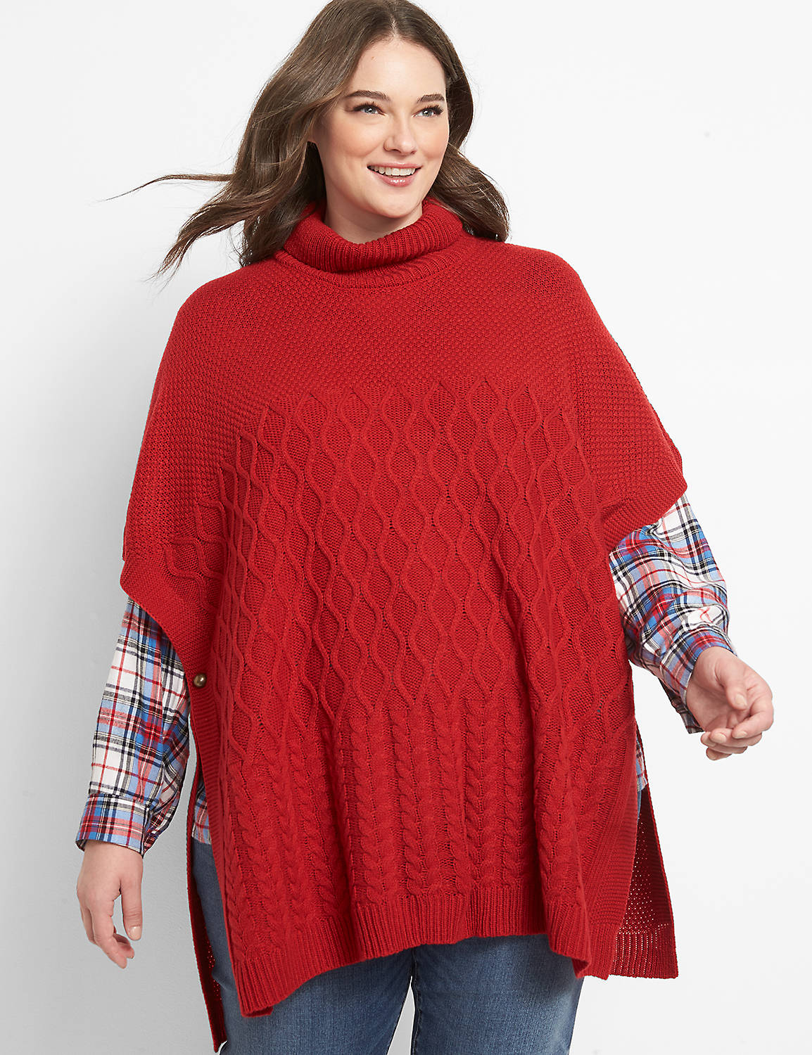 BUTTON SIDE PONCHO:PANTONE Haute Red:14/20 Product Image 1