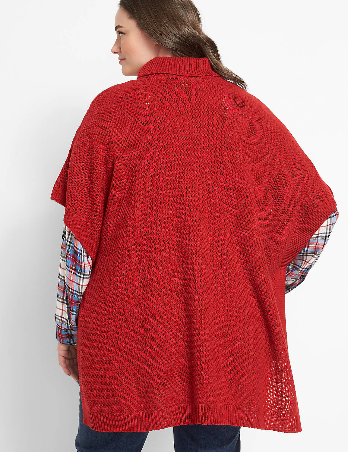 BUTTON SIDE PONCHO:PANTONE Haute Red:14/20 Product Image 2