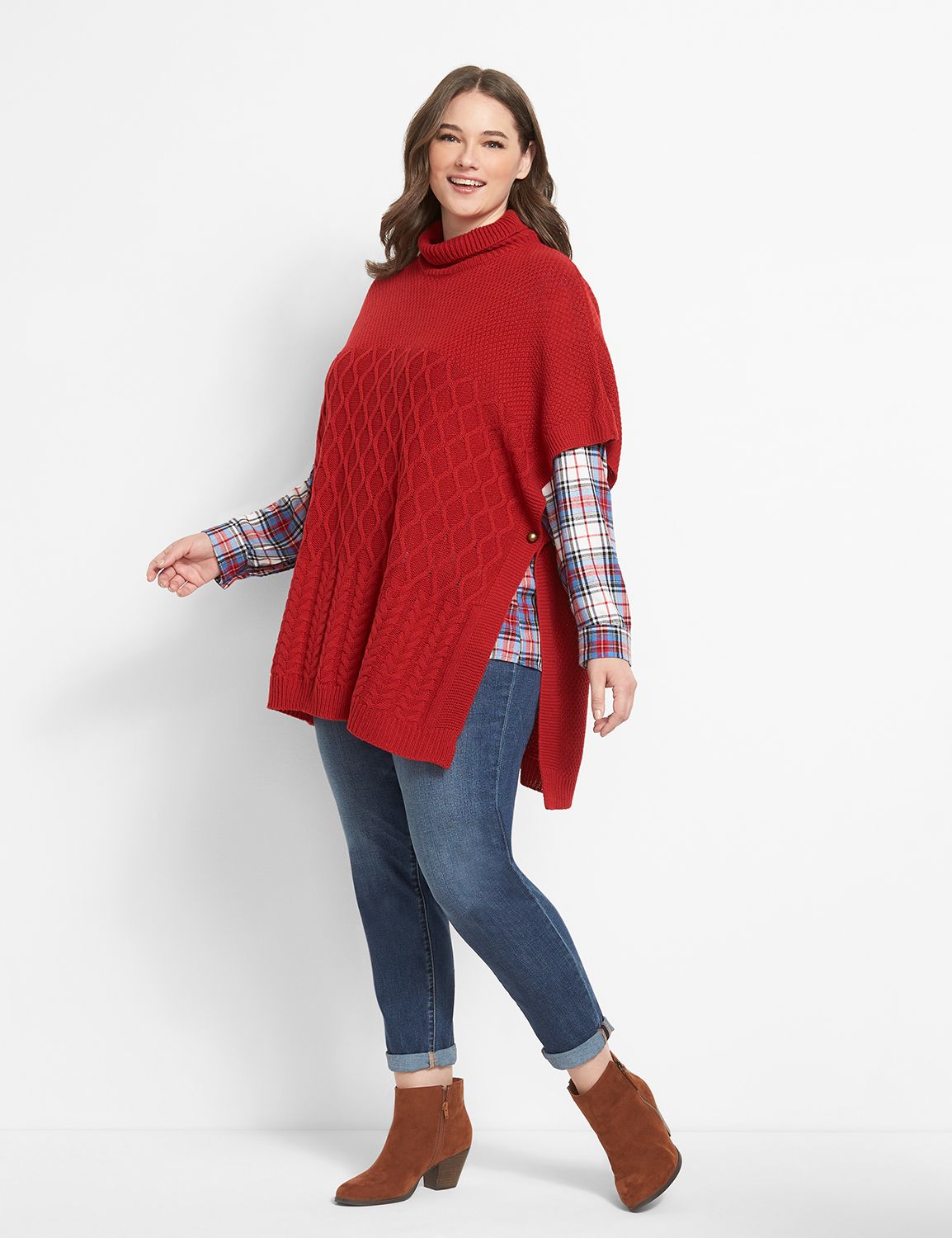 Poncho sweater with outlet side buttons