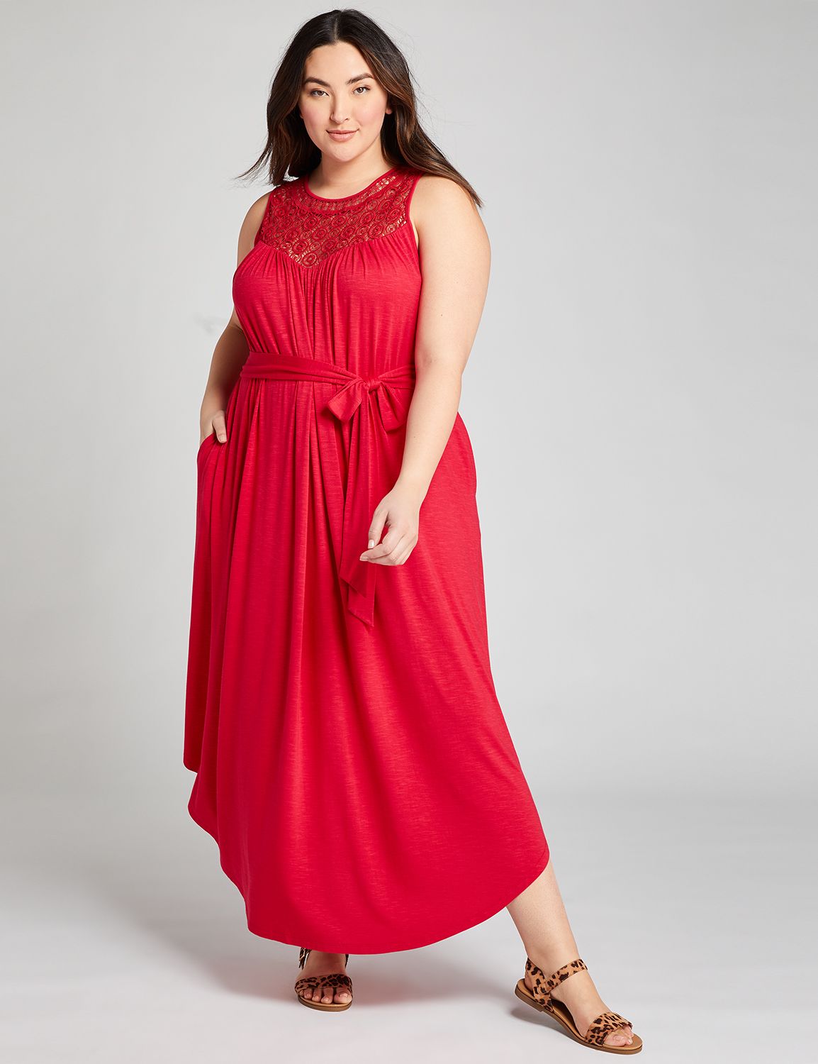 Crochet-Yoke Fit & Flare Maxi Dress