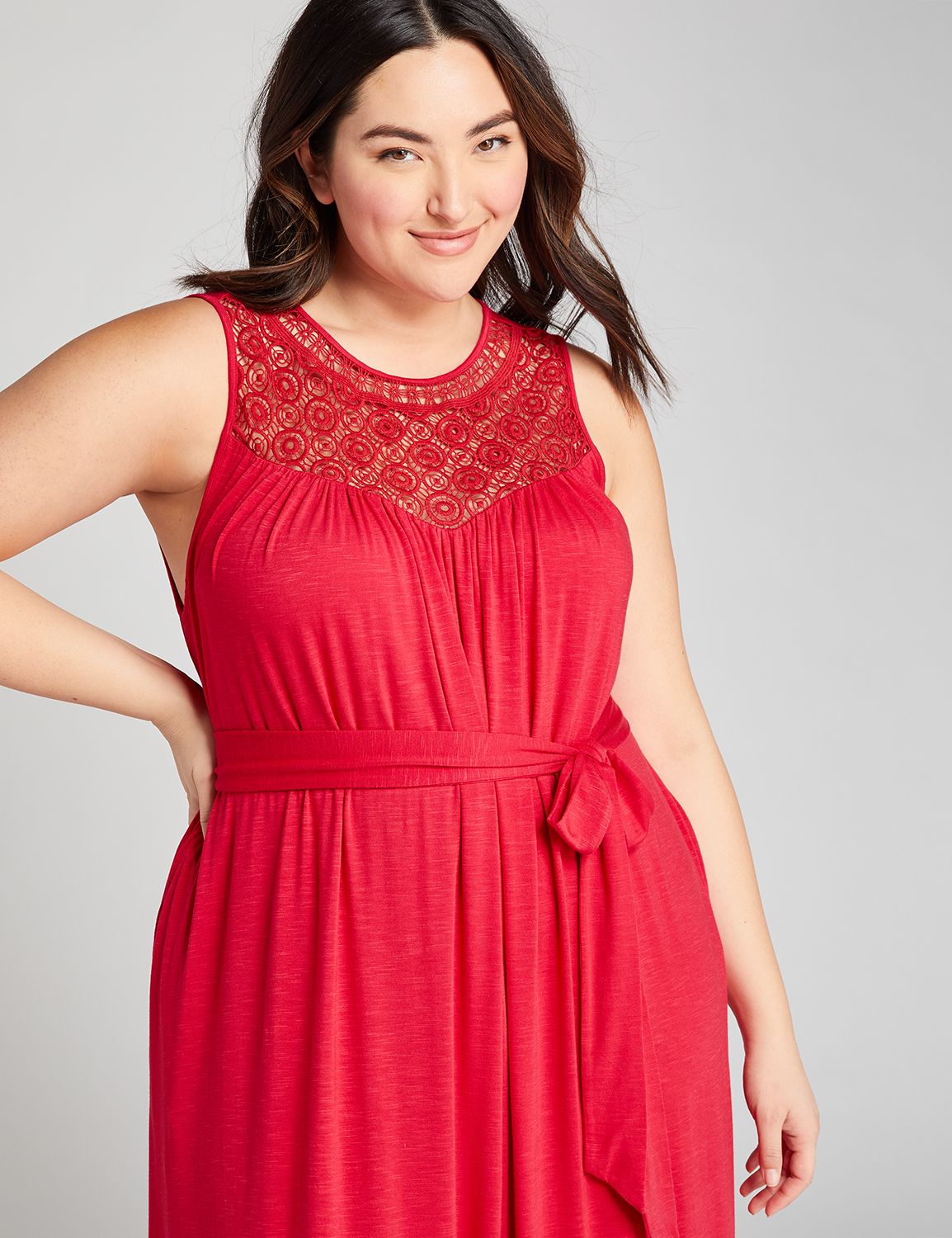 Crochet-Yoke Fit & Flare Maxi Dress Product Image 3