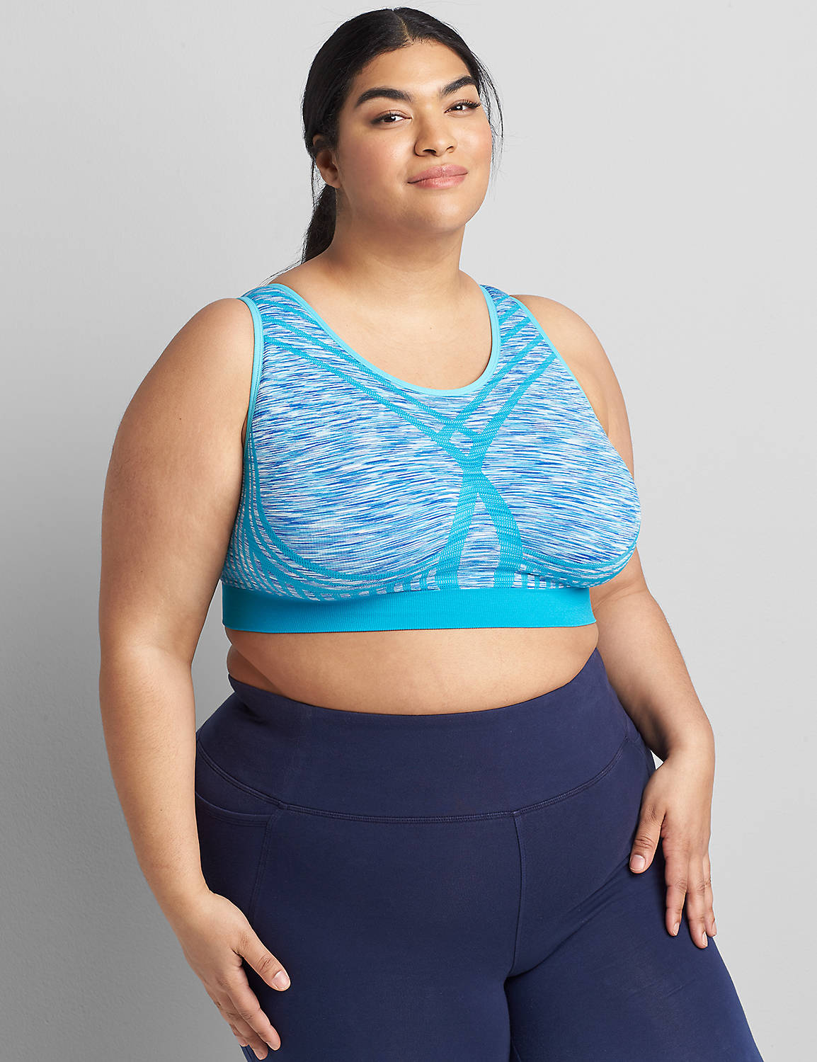 1119725-S Zoned Seamless Space Dye Contrast Sport Bra:Blue space dye - seamless:10/12 Product Image 1