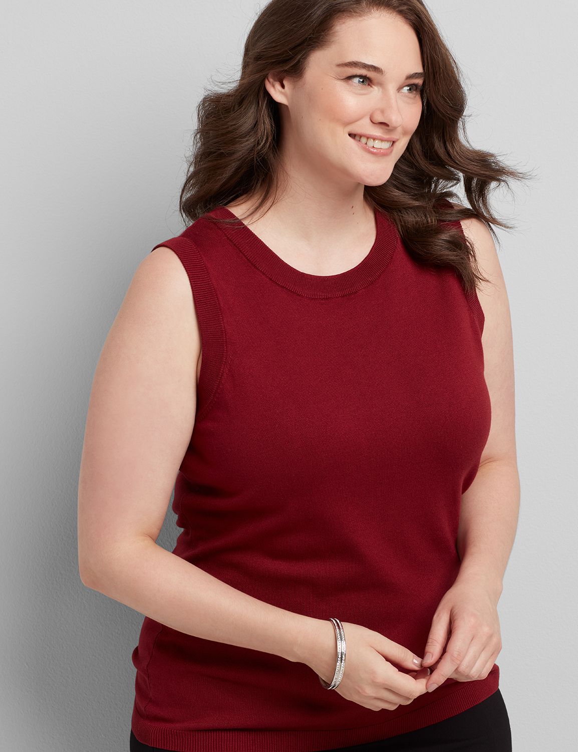 1114195 Sleeveless Crewneck Shell Sweater:PANTONE Pomegranate:10/12 Product Image 1