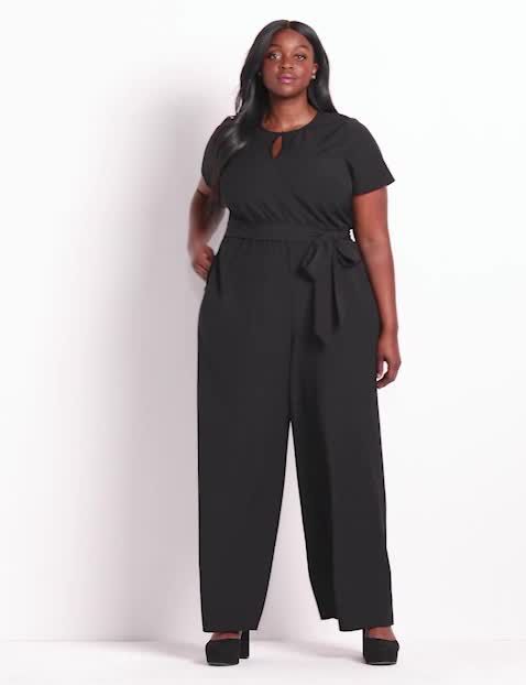 Lena Short-Sleeve Keyhole Wrap Jumpsuit