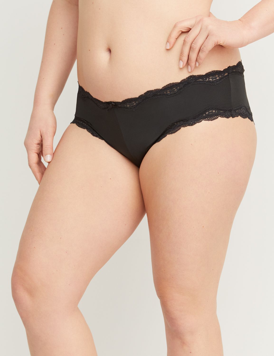 Cotton Essentials Lace-Trim Cheeky Panty in Black