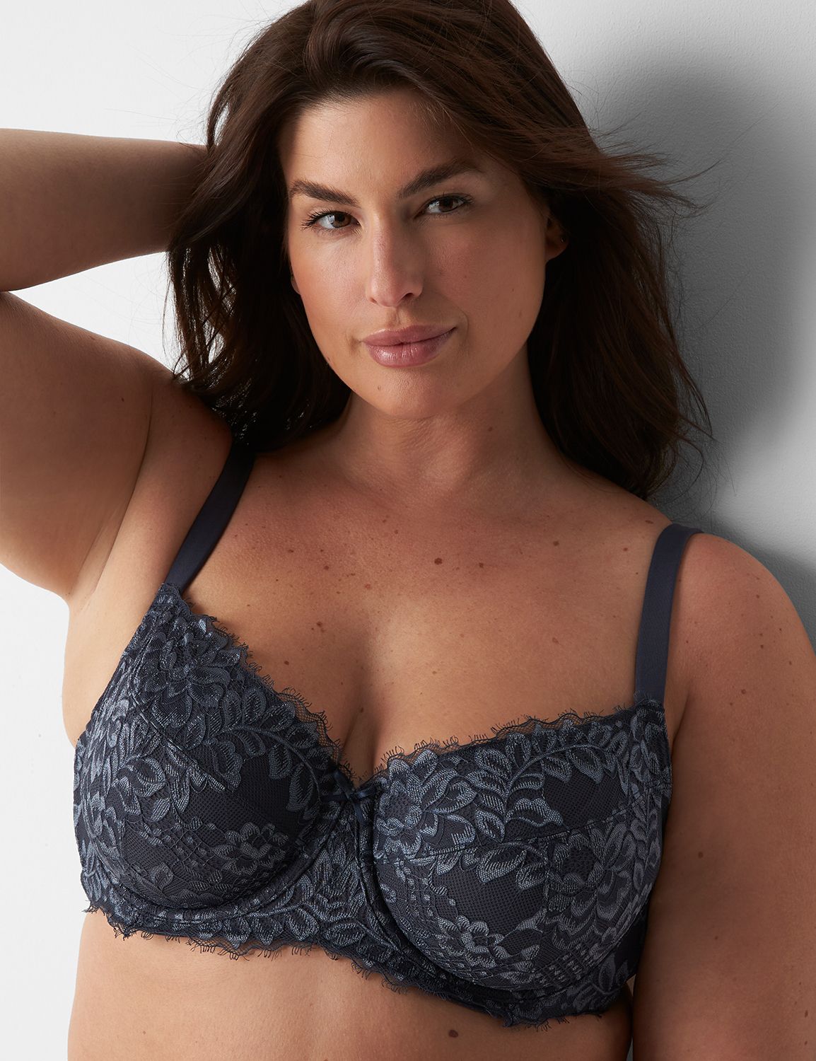 CACIQUE LANE BRYANT Size 38H Unlined Balconette Bra Navy Blue Lace