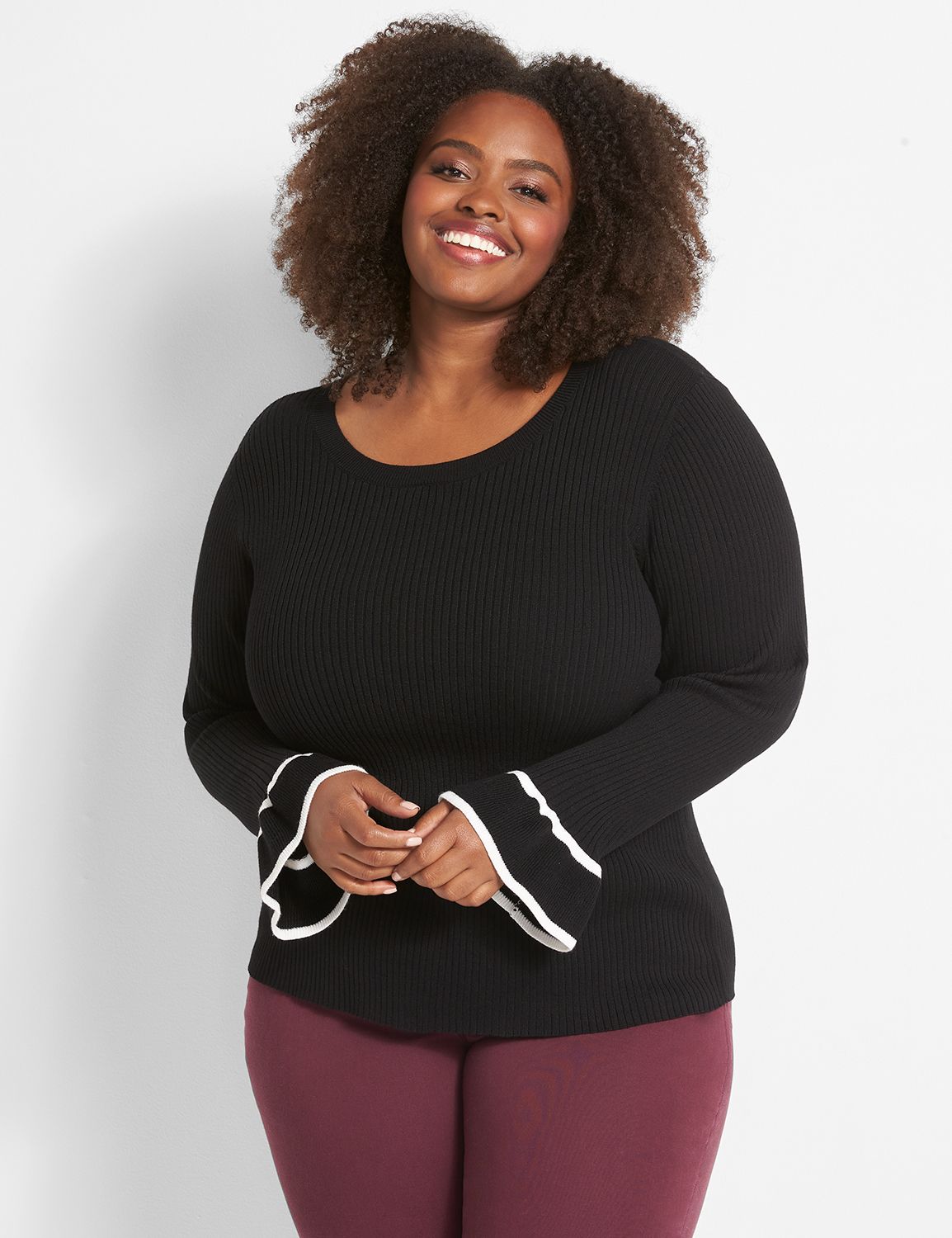 Ruffle-Sleeve Sweater Product Image 1