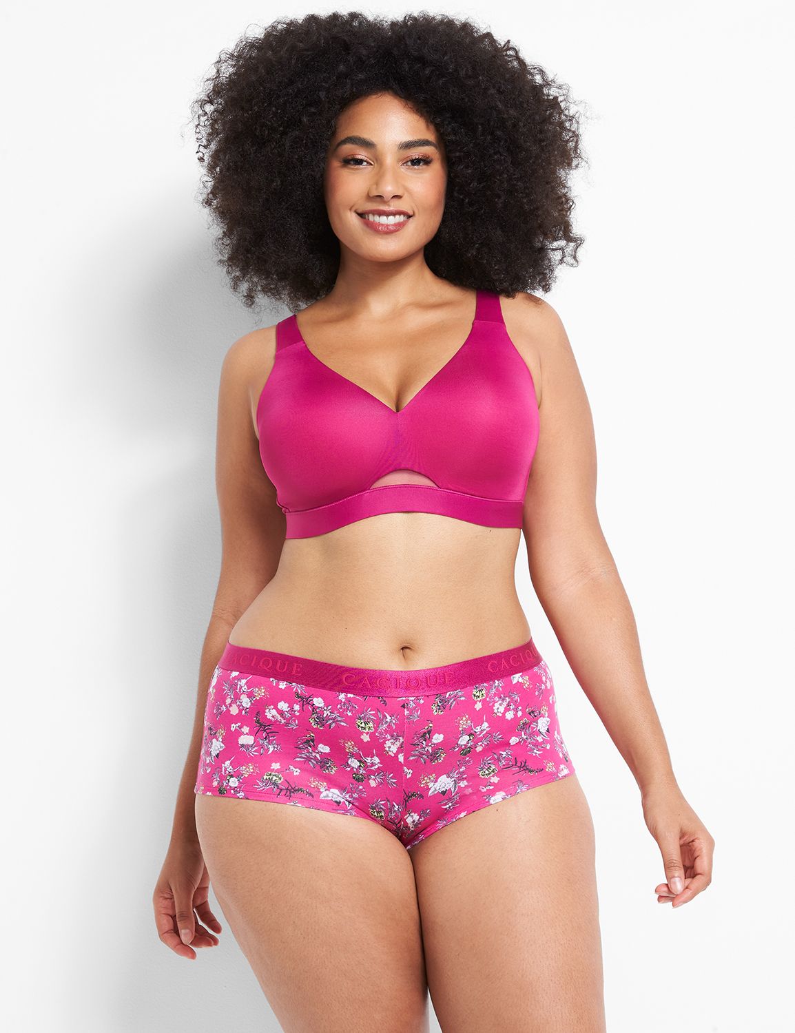 Cotton Logo Shine Band Boyshort15B 1123461STinyFloral_Fuchsia Red