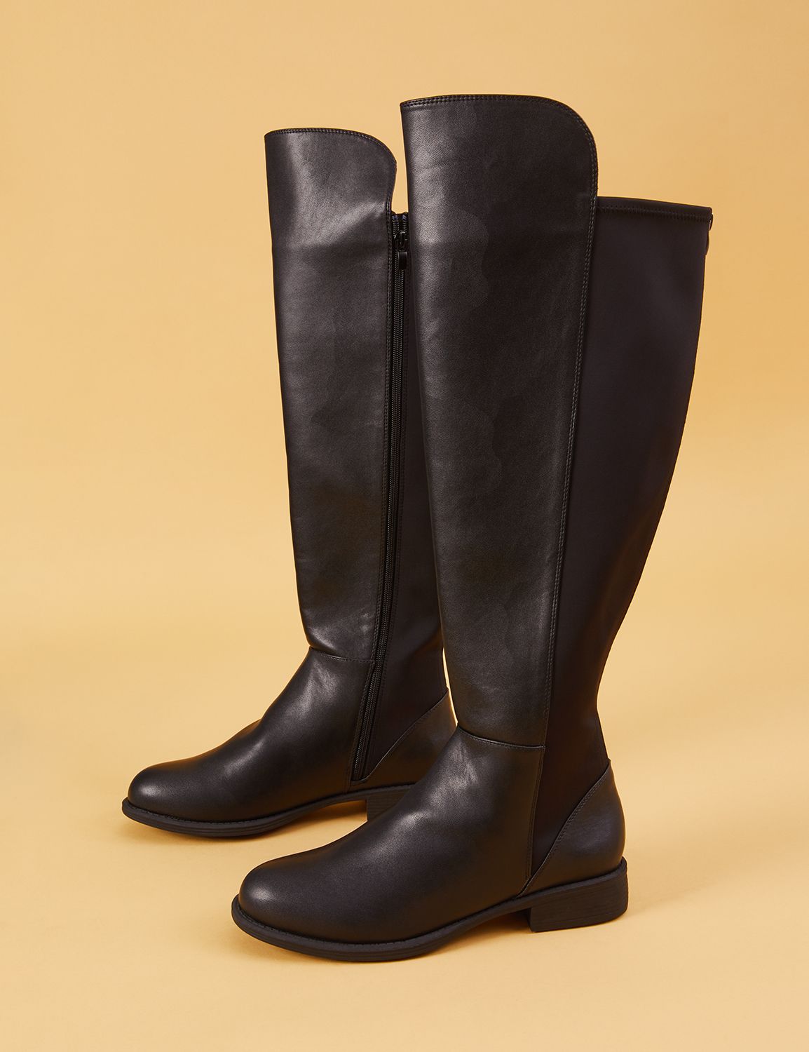 Faux Leather To-the-Knee Stretch Back Boot