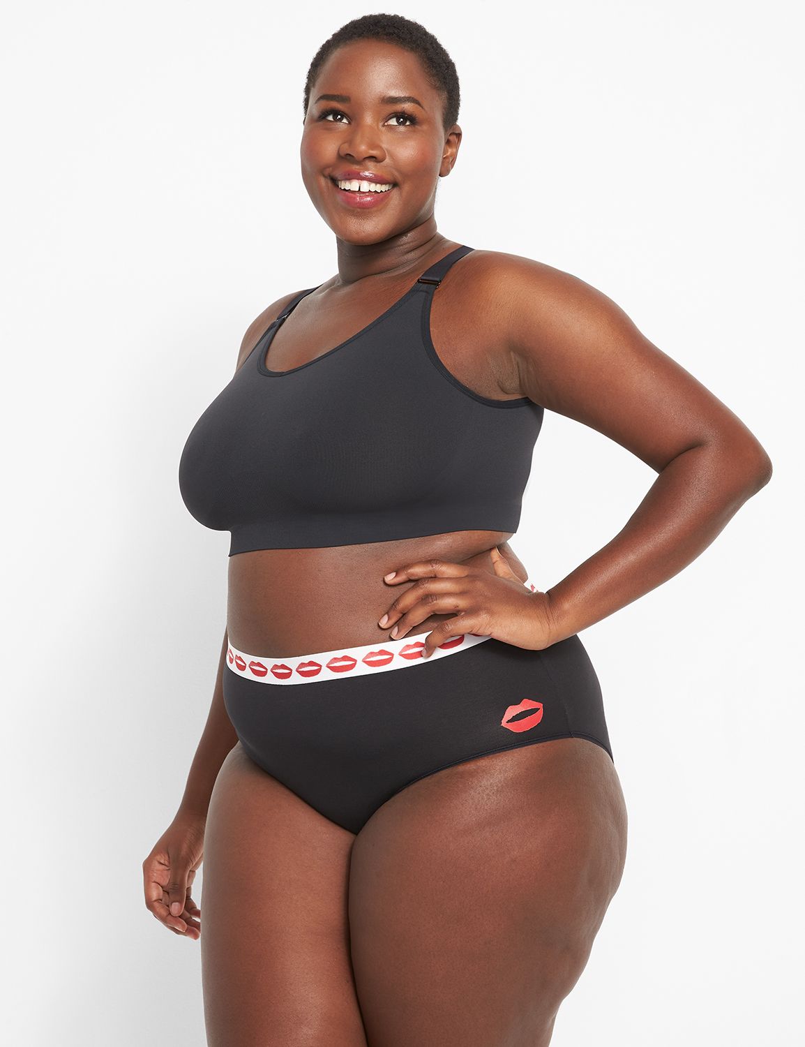 Cotton HL Brief Printed Kiss Band- | LaneBryant