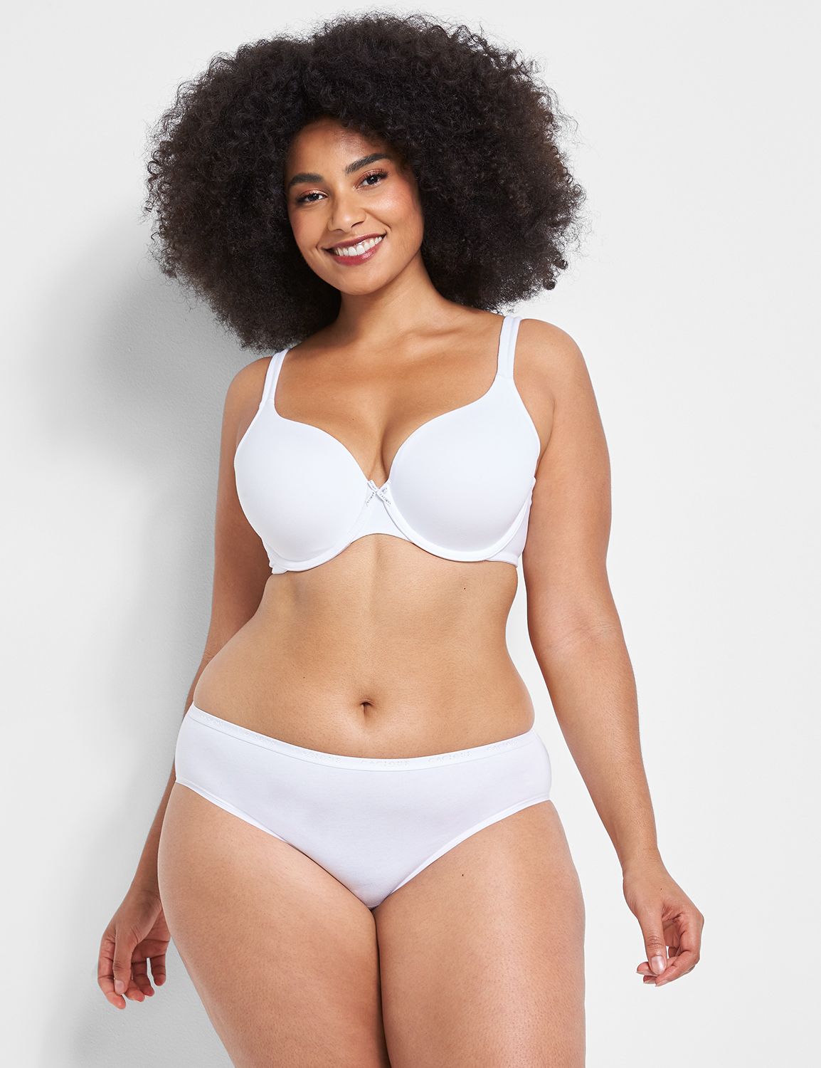 Cacique Bra T shirt Lightly Lined White Cotton Lane Bryant underwire 44DD