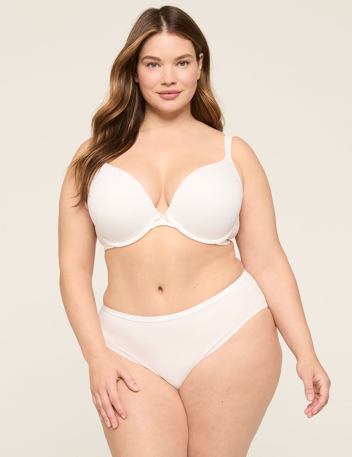 Lane Bryant Cotton Boost Plunge Bra 48D Bright White