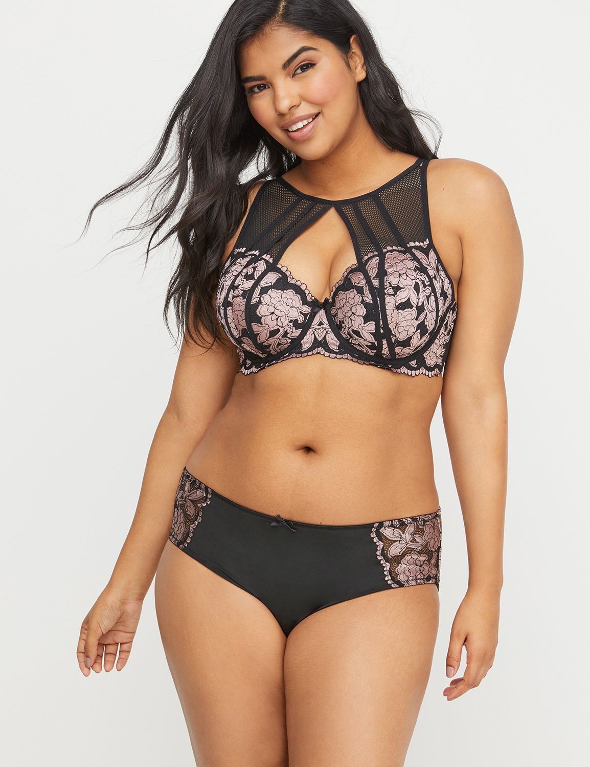 High-Neck Lightly Lined Balconette Bra - Cross-Dyed Lace 