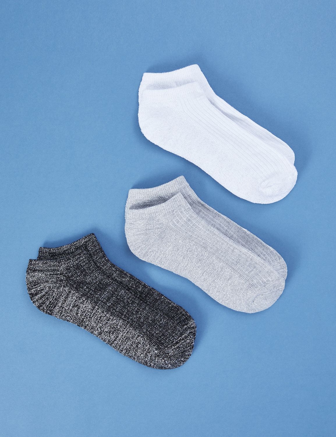 No-Show Socks 3-Pack - Ribbed Metallic