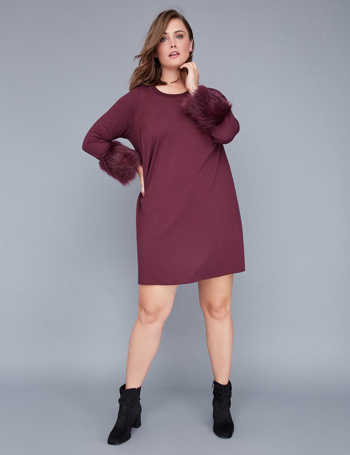 Fast Lane Swing Dress with Faux Fur Cuffs