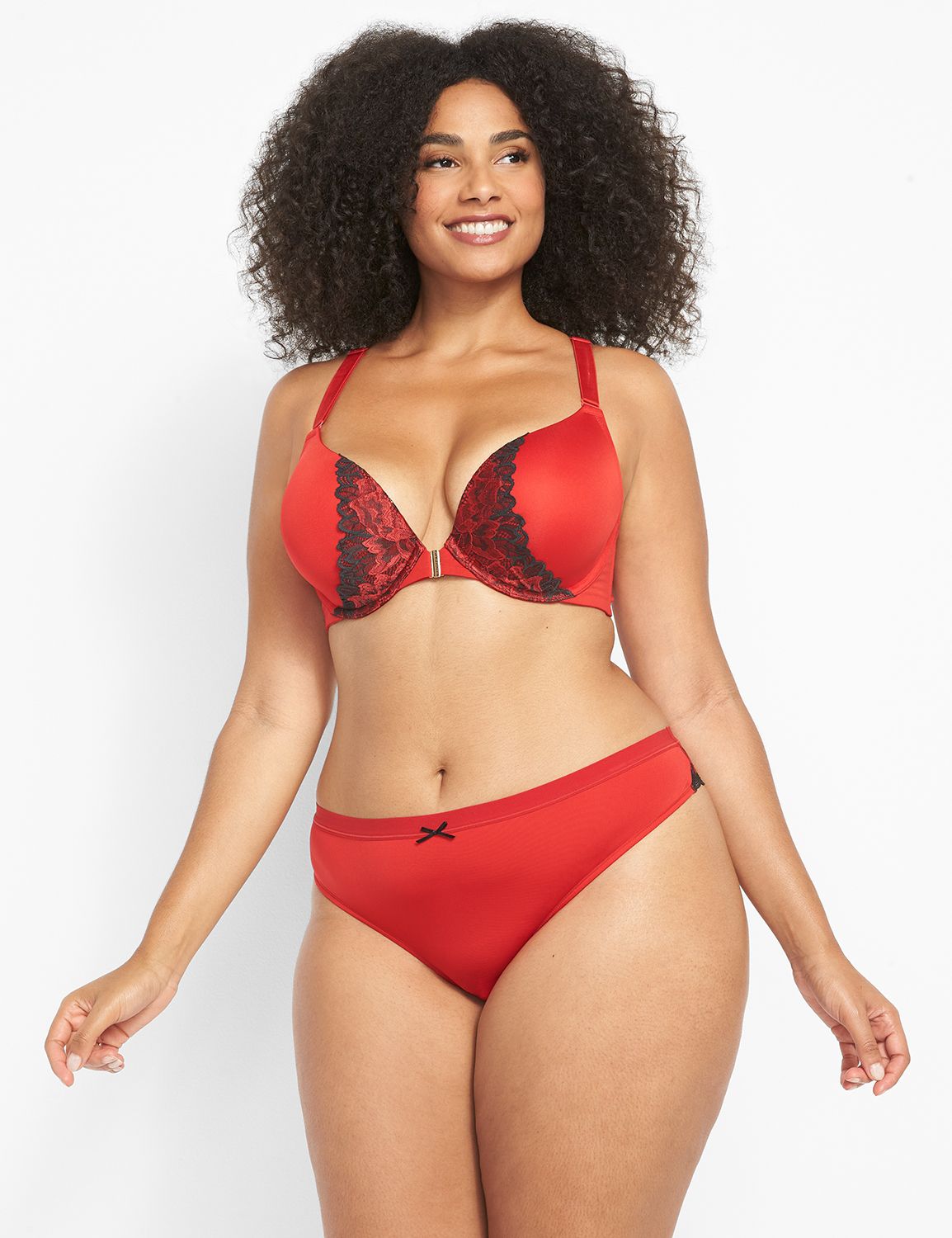 Smooth PU Plunge Front Close Layered Lace 1122828-S:PANTONE Haute Red:44D