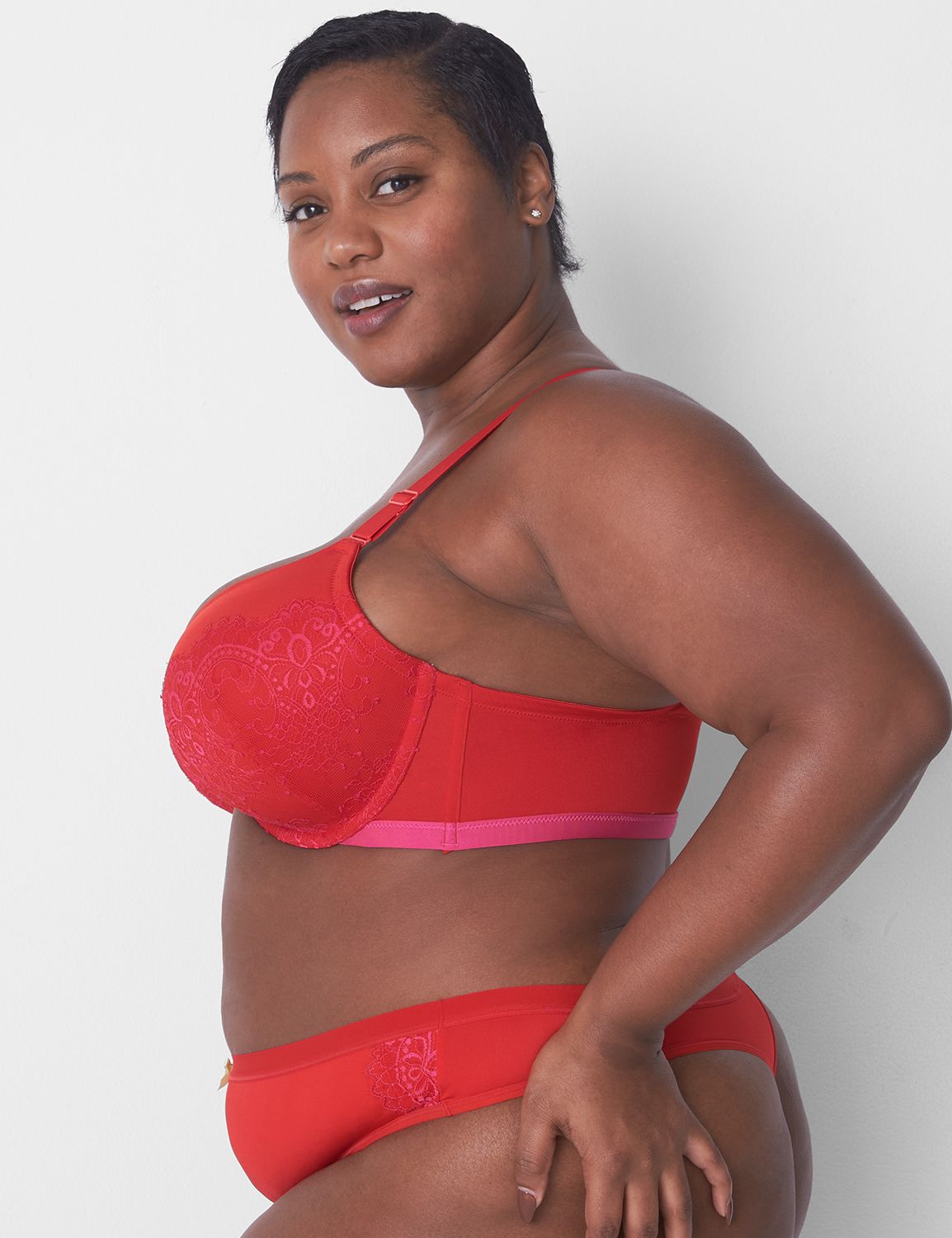 Size 46D Lane Bryant Cacique Smooth Boost Plunge Bra Red Lace Push