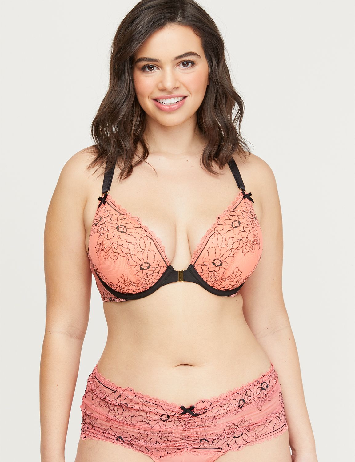 Cross-Dyed Lace Front-Close Boost Plunge Bra