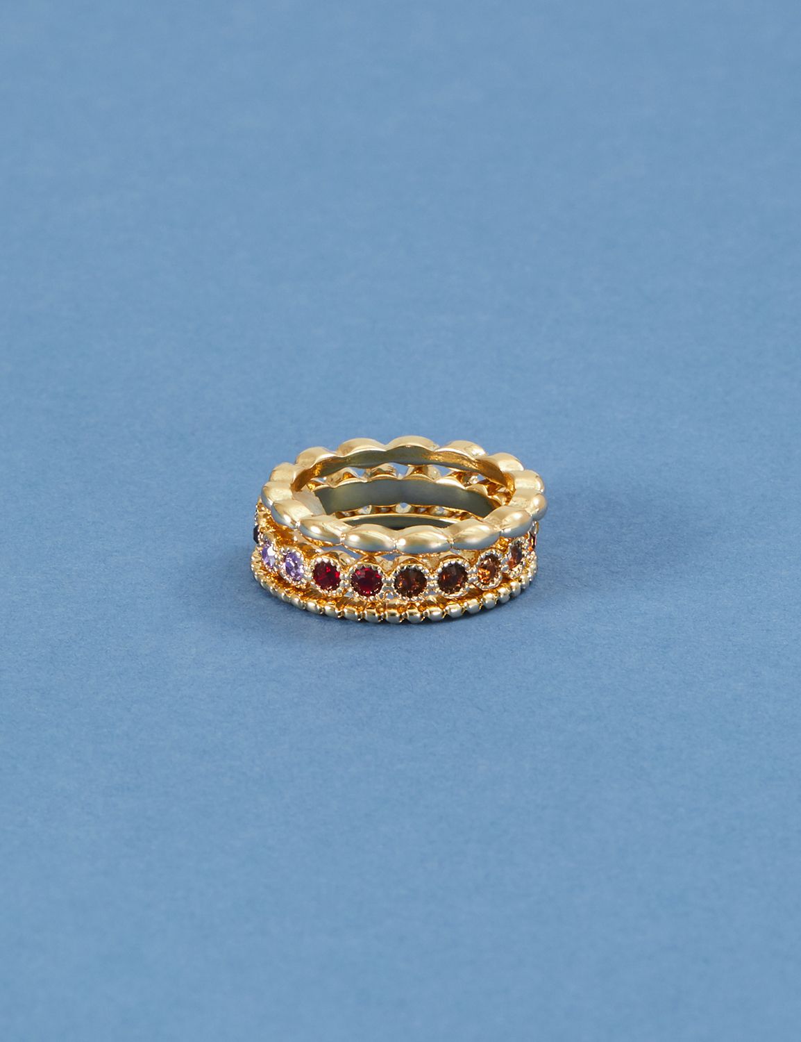 3-Stack Multi-Color Stone Ring Set