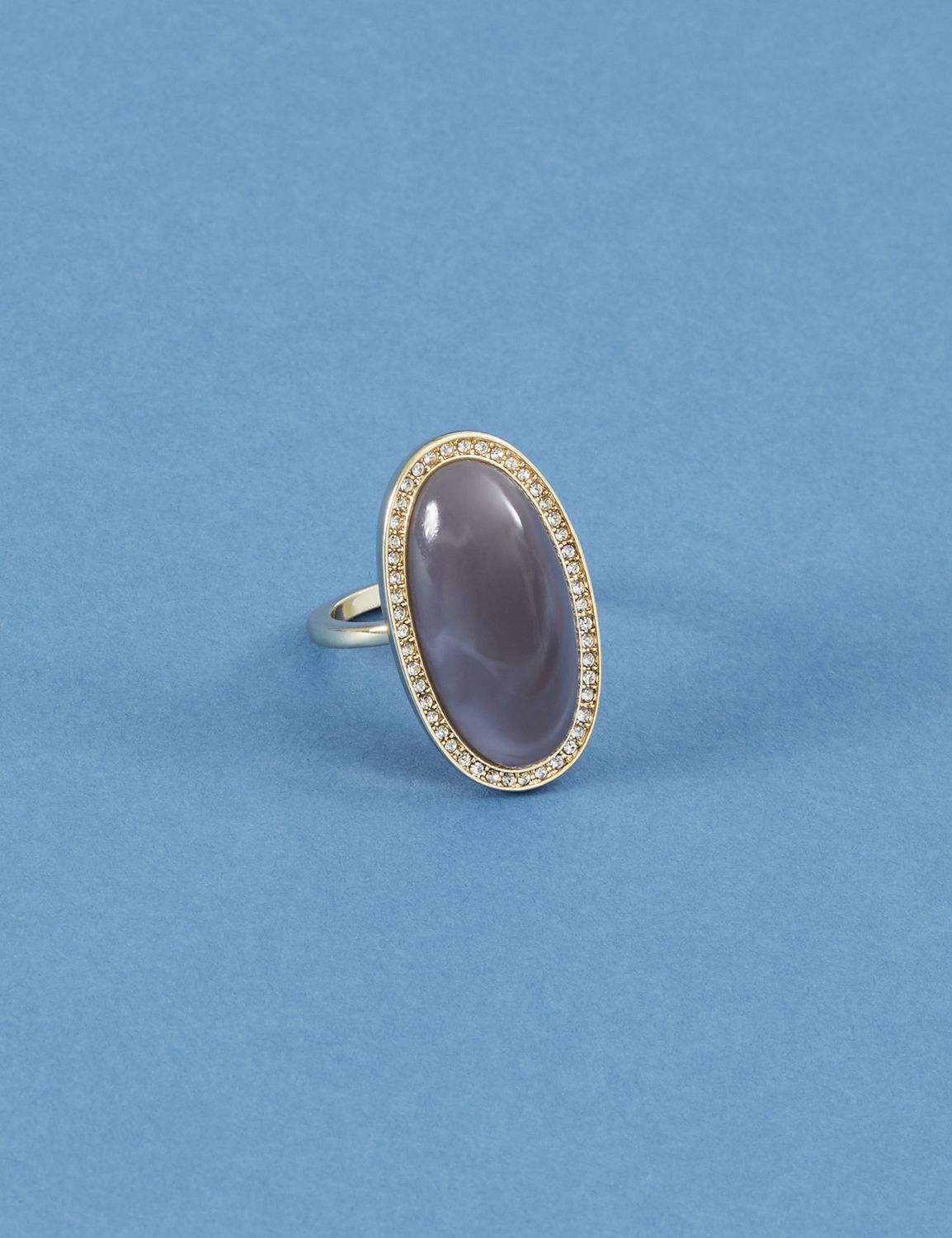 Pave Oval Oblong Stone Ring