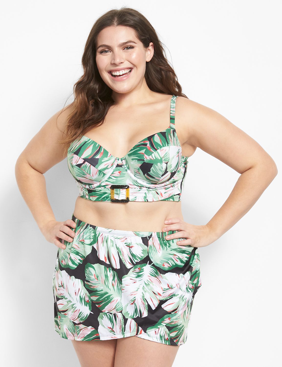 Lane Bryant Faux-Wrap Swim Skirt 36 Aruba Palm