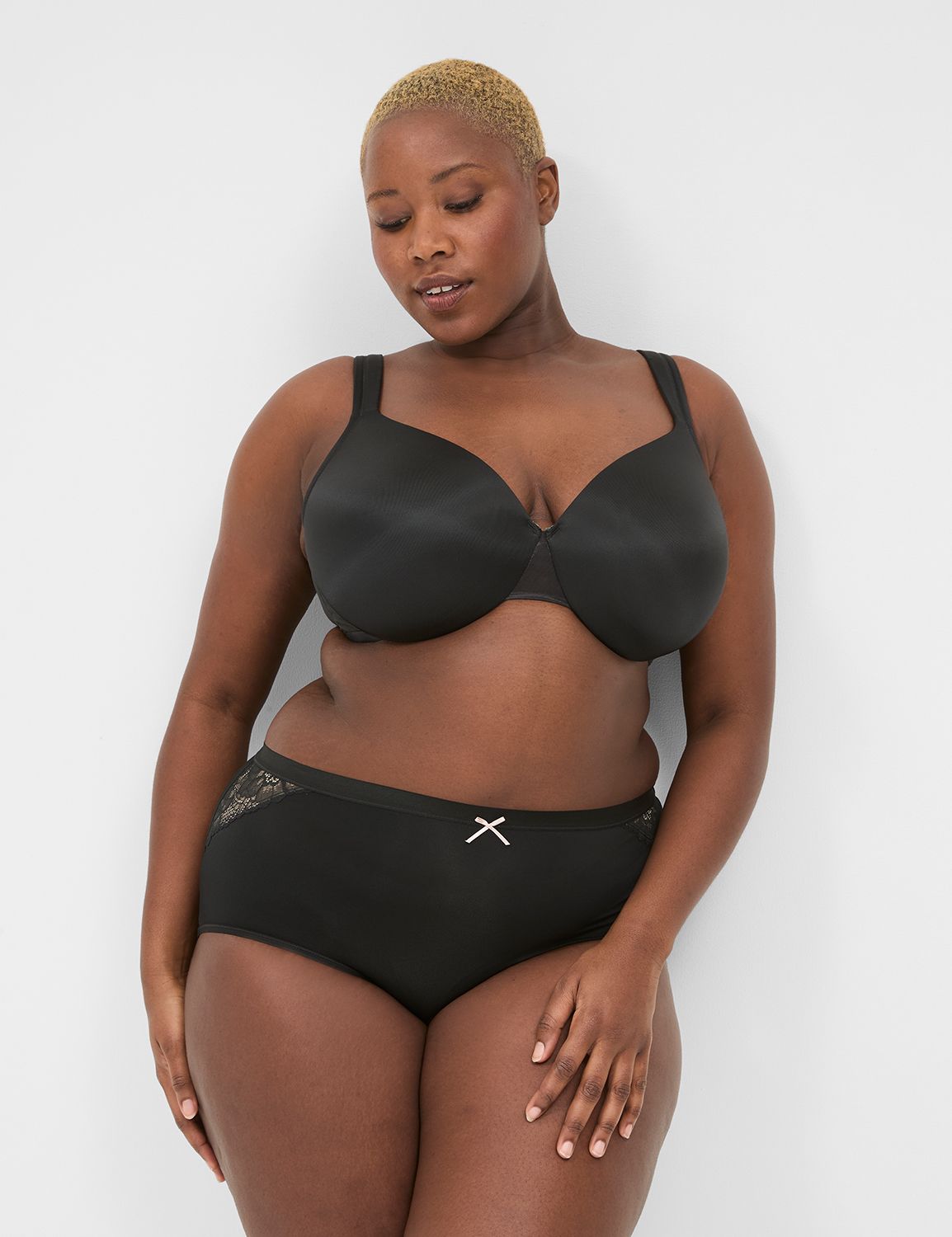 Smooth and Silky Bodysuit Shaper With Built-In Wire Bra and Sexy Lace Trims  Black - Plus Sizes