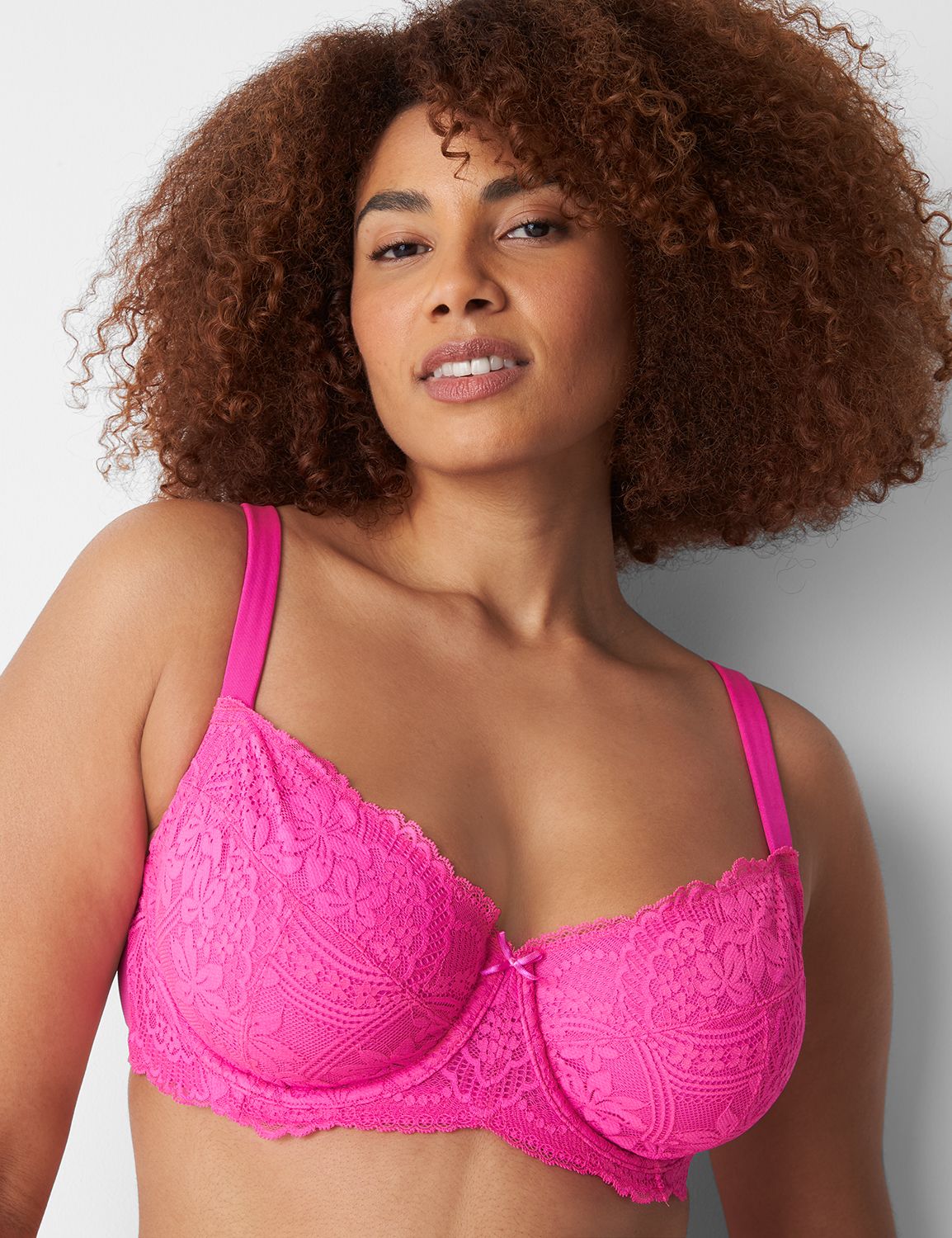 Cacique Unlined Full Coverage Bra Pink Lacey Wired