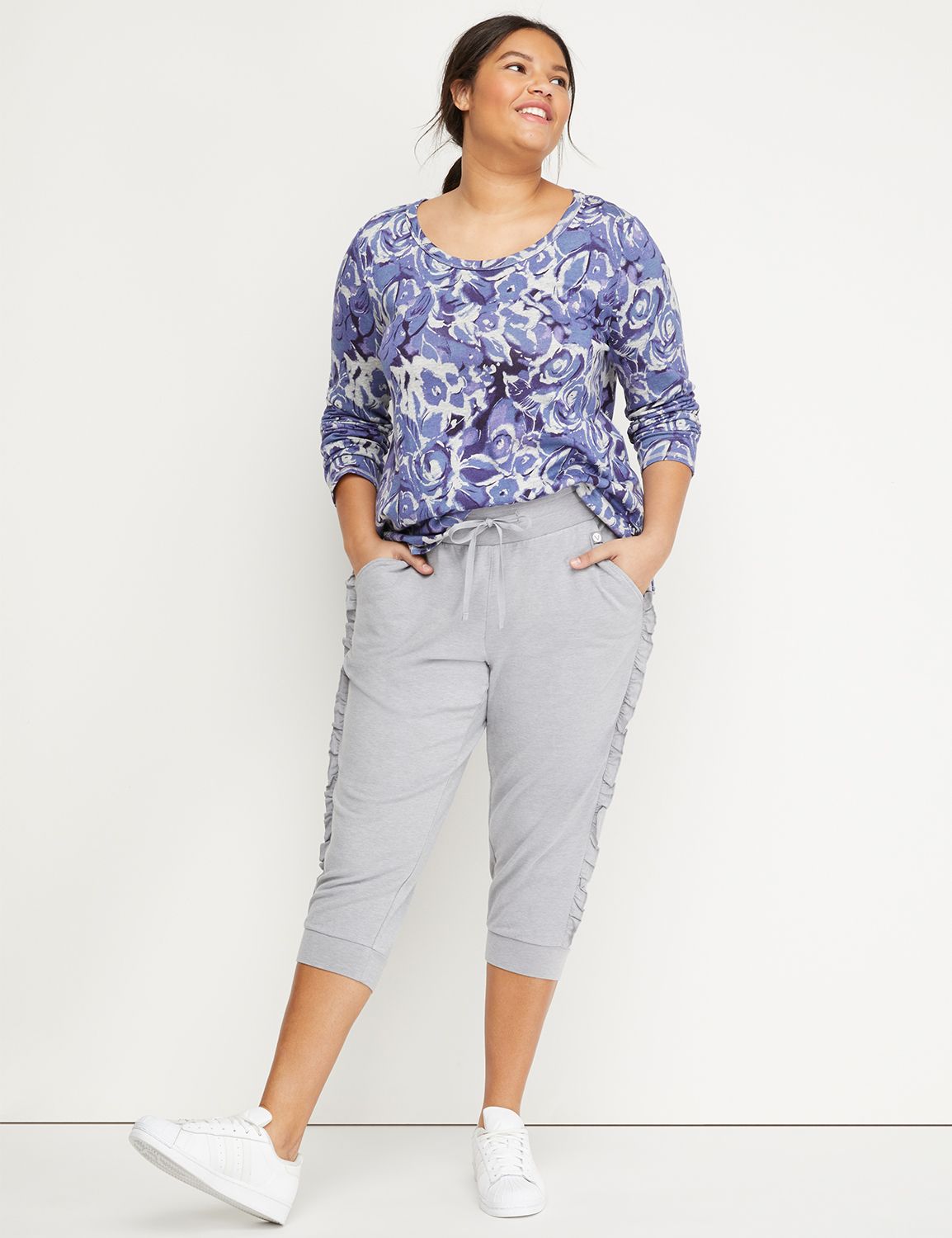 Side-Ruffle Active Capri Jogger