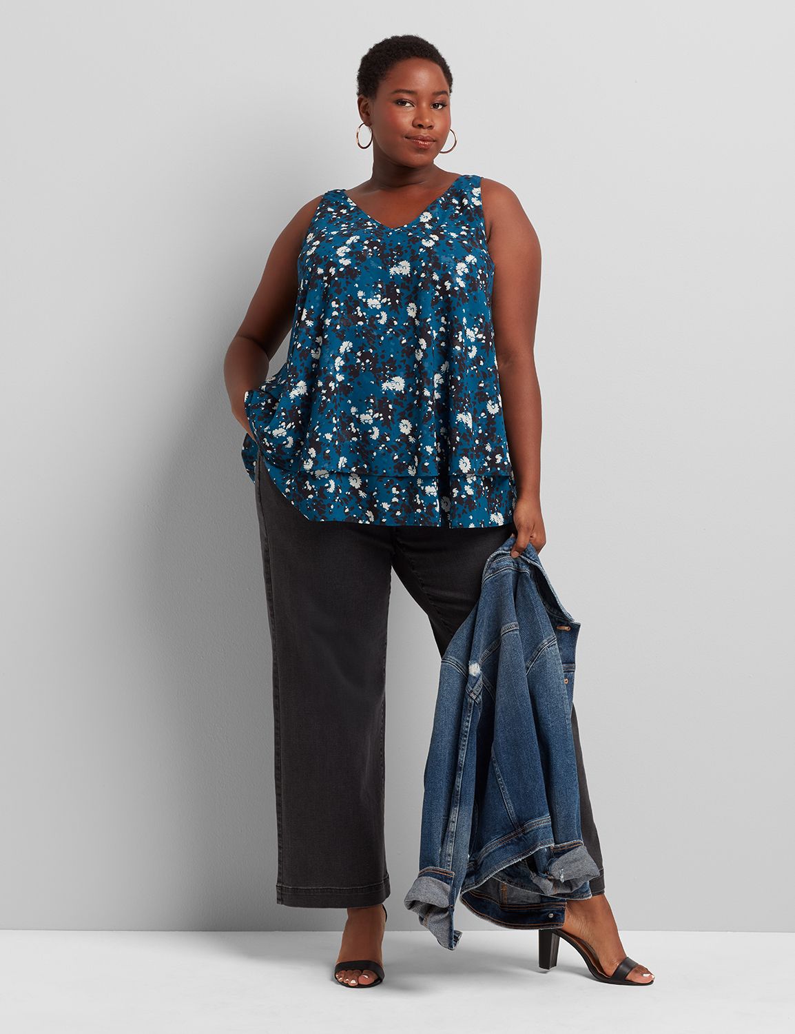 Sleeveless Vneck Swing Double Layer Chiffon Tank 1115539 - Year around:LBF20209_Cosmos_colorway2:20 PETITE Product Image 3