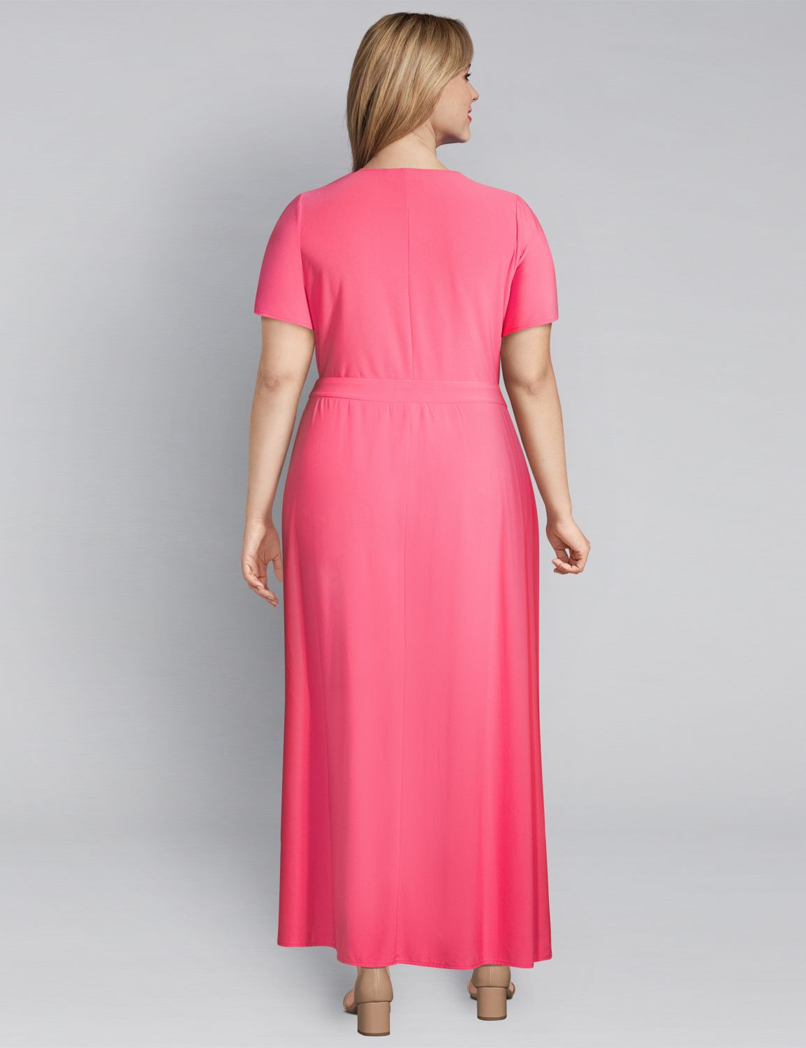 1102648 EC SS MATTE JERSEY WRAP MAXI:Vibrant Coral CSI LB0203414:22/24 Product Image 2