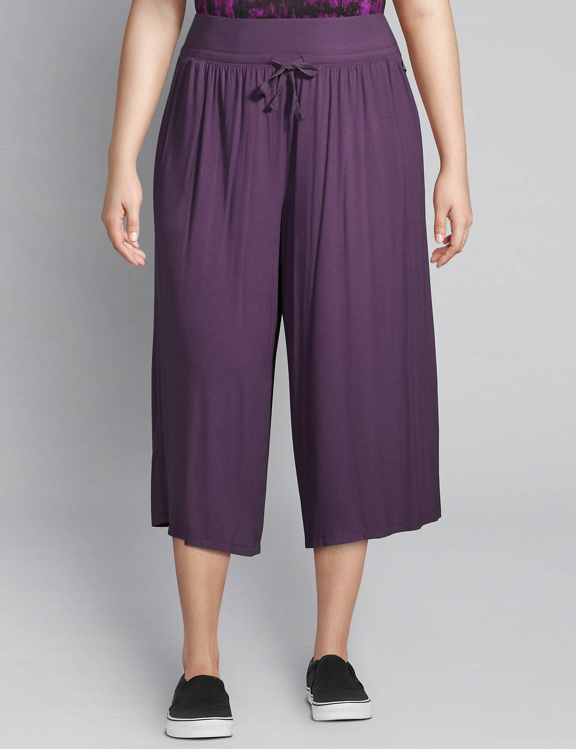 1106962 F Wide Leg Drawstring Capri:PANTONE Purple Velvet:14/16 Product Image 1