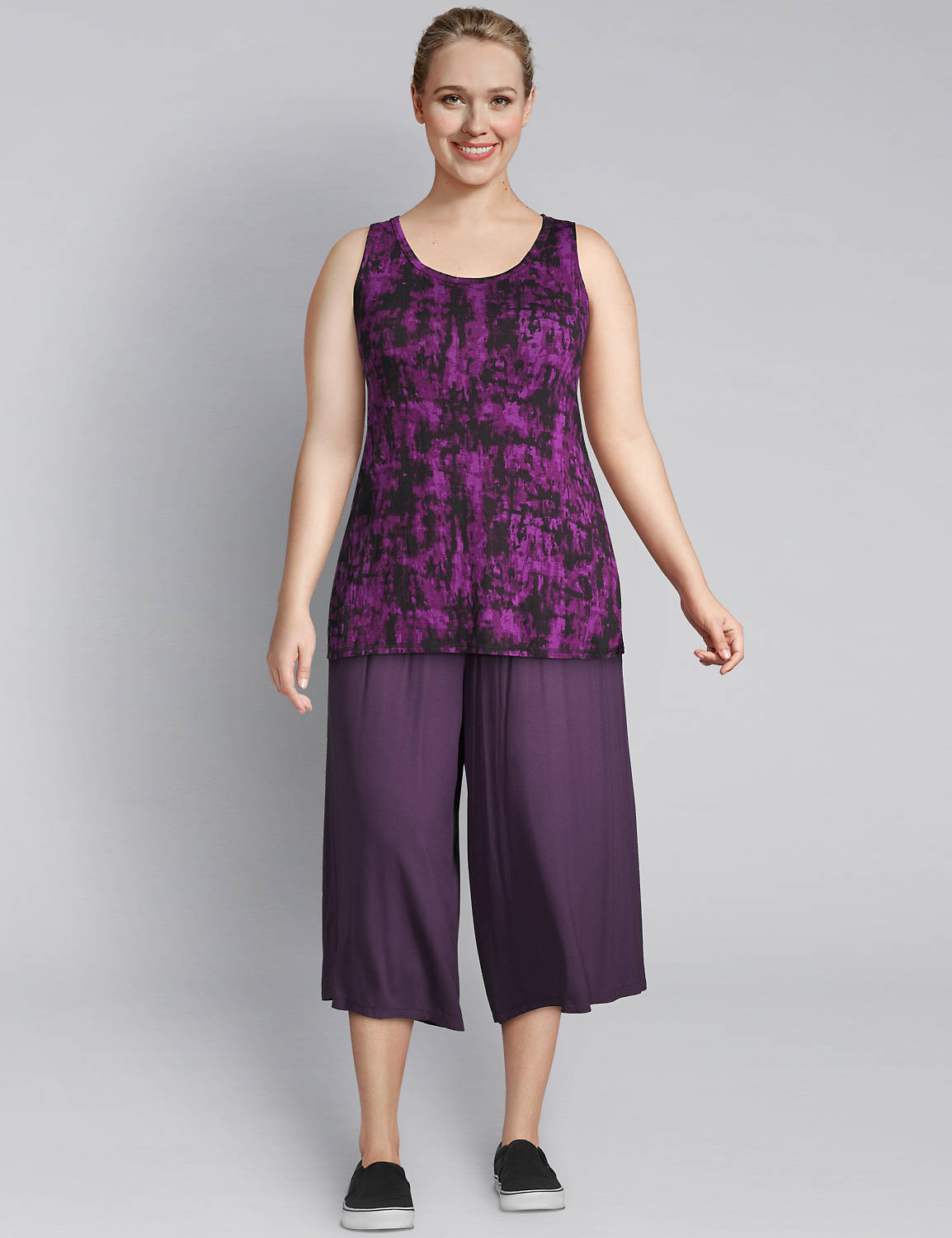 1106962 F Wide Leg Drawstring Capri:PANTONE Purple Velvet:14/16 Product Image 3