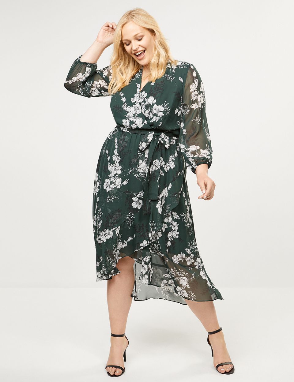 Floral Chiffon Faux Wrap Midi Dress Lane Bryant