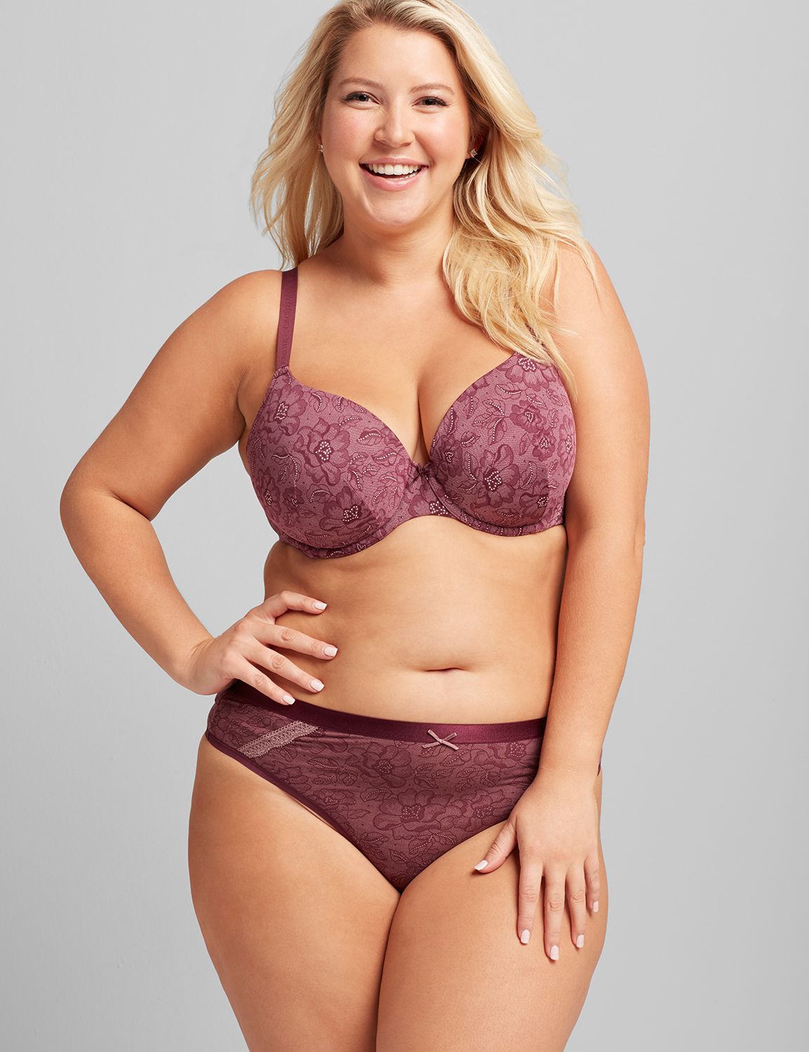 Extra Soft Thong Panty:Modern Lace Print_grapewine-lotus_CF18180:14/16 Product Image 1