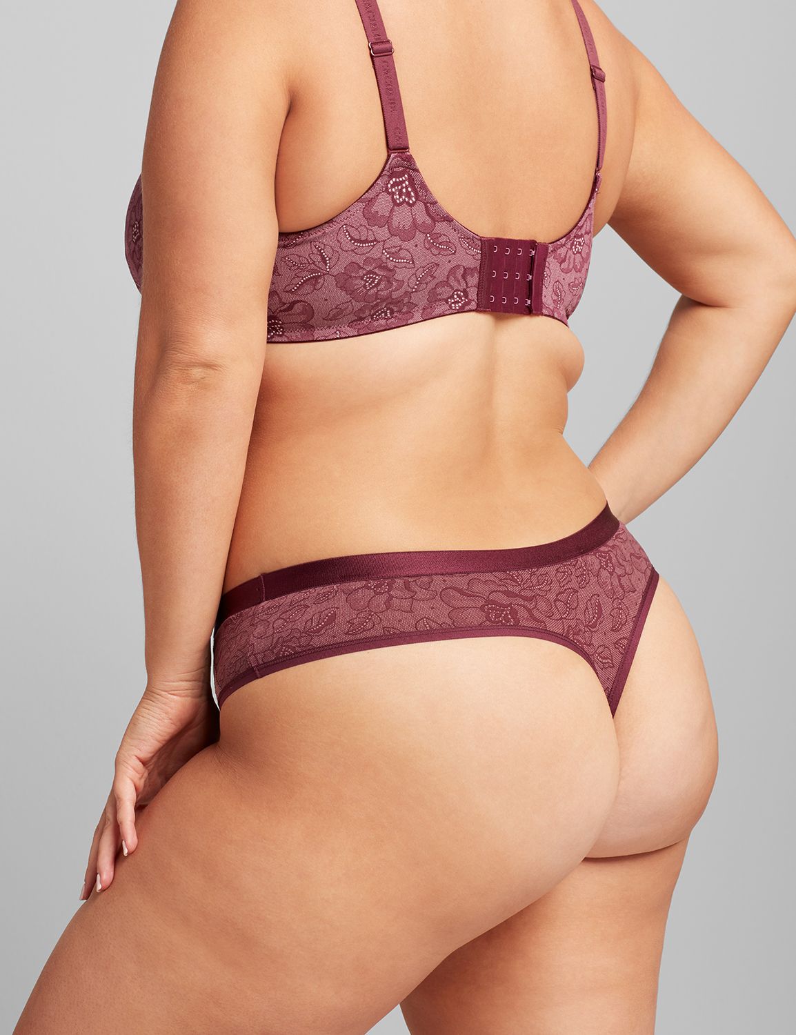 Extra Soft Thong Panty:Modern Lace Print_grapewine-lotus_CF18180:14/16 Product Image 2