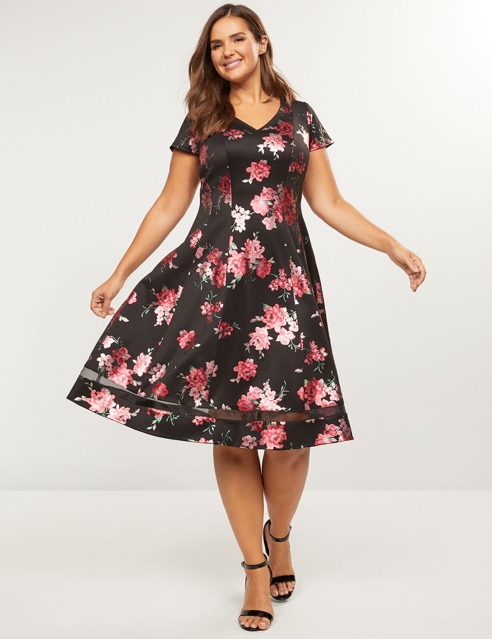 Floral Scuba Fit Flare Dress Lane Bryant