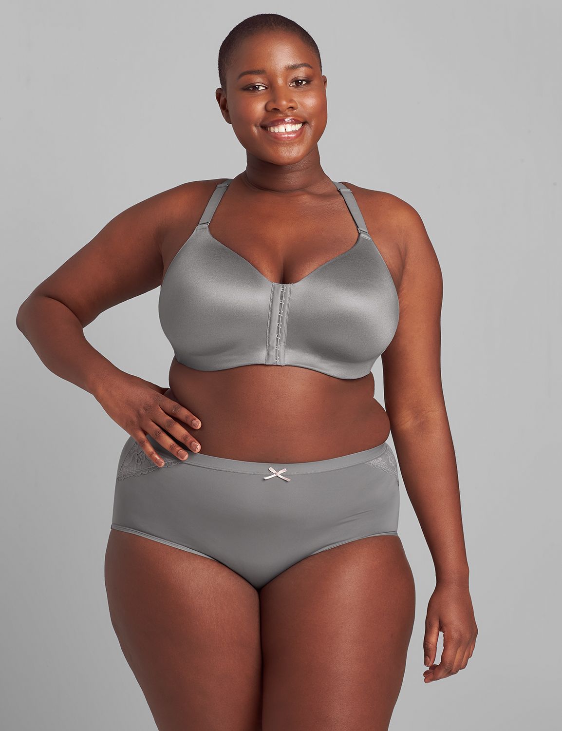 Front Close Mastectomy Bra with Modern Lace (Sister) 1105263-S -  1122506-F2:PANTONE Frost Gray:40D