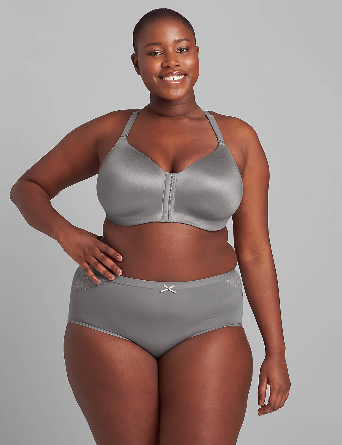Front Close Mastectomy Bra with Modern Lace (Sister) 1105263-S -  1122506-F2:PANTONE Frost Gray:42DDD