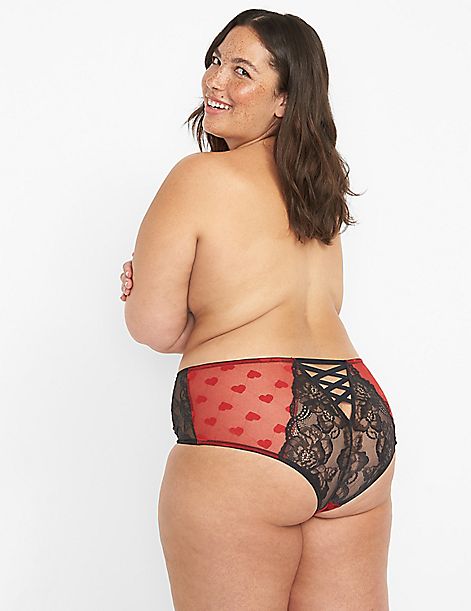 Mid-Waist Strappy-Back Cheeky Panty - Heart Mesh