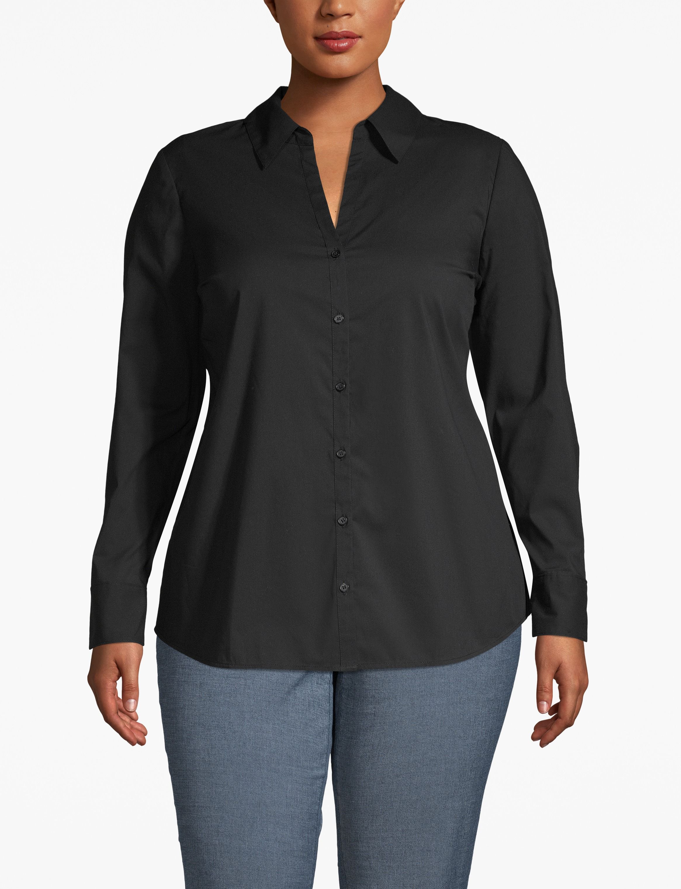 Image of Lane Bryant Women's Collared Button-Front Top  Black