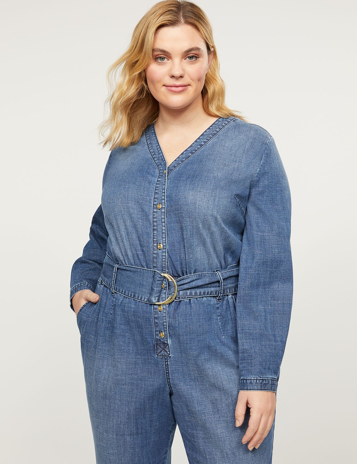 lane bryant denim jumpsuit