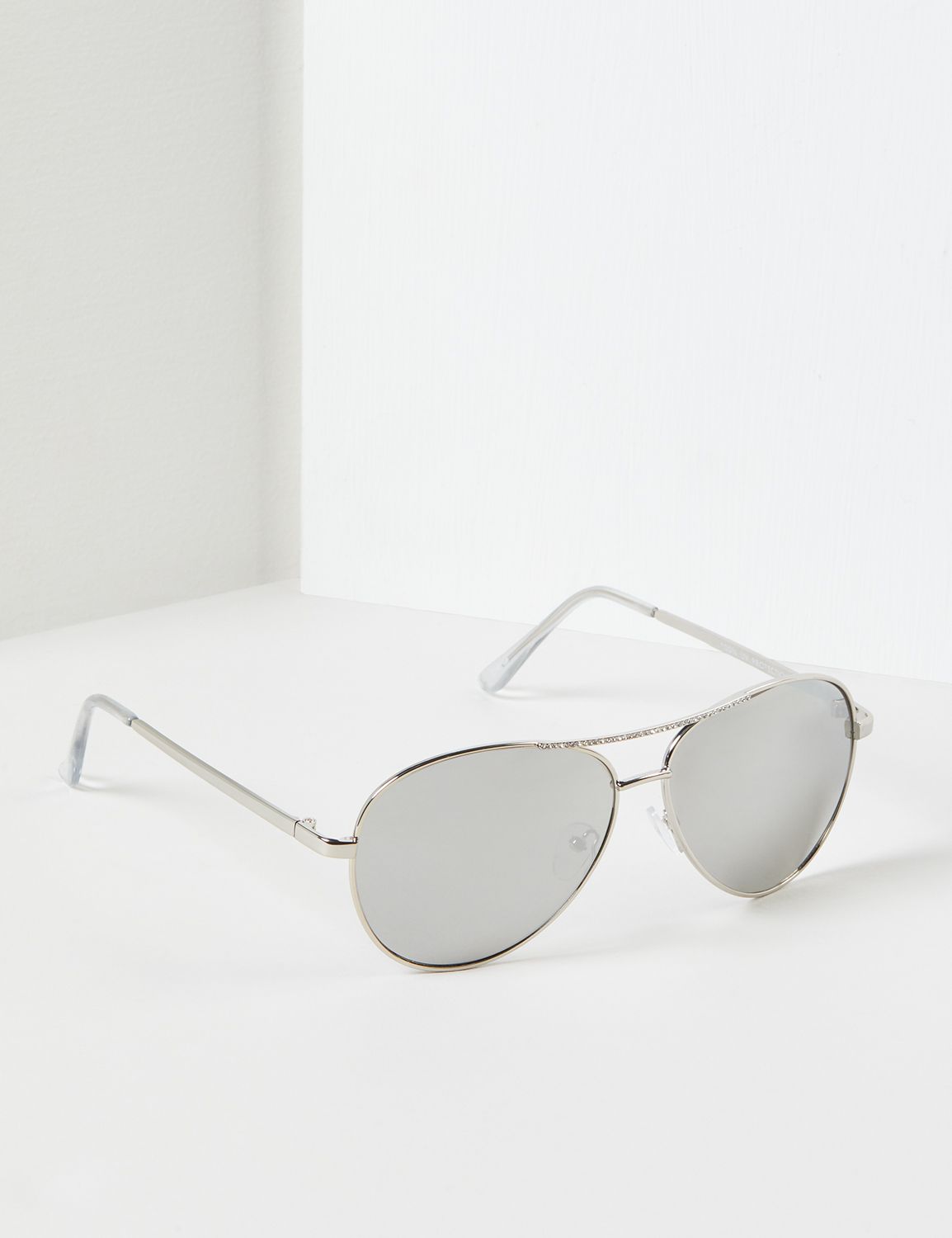 Image of Lane Bryant Women's Aviator Sunglasses With Embellished Bar ONESZ Silver