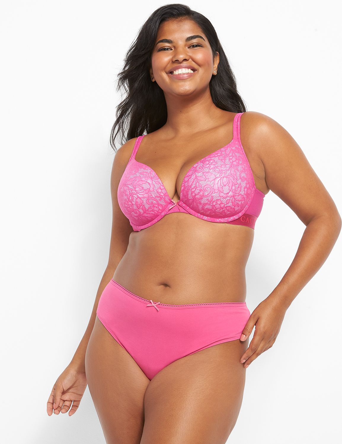 Cotton Plunge NEW Stretch Lace Cup Shine Logo Elastic -1122830 S:PANTONE  Fuchsia Red:44C
