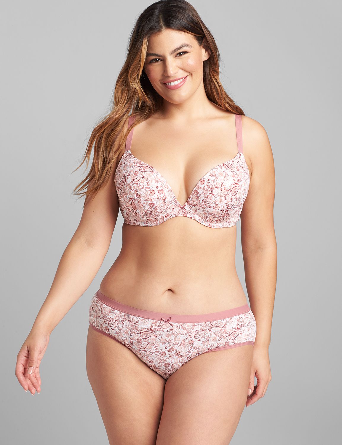 So Light Boost Plunge Print 1118927:Timid Paisley_MesaRose_CF21104:40DDD Product Image 1