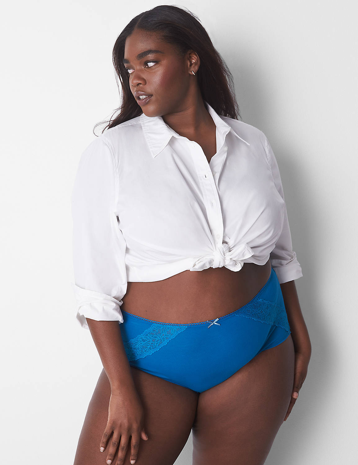 lane bryant cotton full brief panty with lace-trimmed back 34/36 blue splash